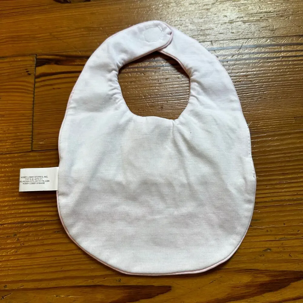 Bunny‎ spring white pink checkered embroidered bib